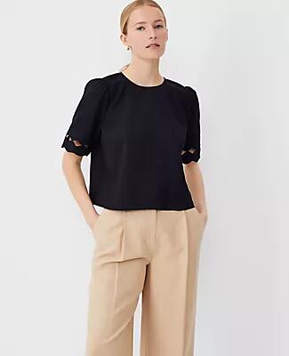 Ann Taylor Scalloped Hem Linen Blend Tee Cover