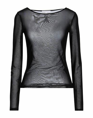 Patrizia Pepe Woman T-shirt Black Polyester, Elastane, Glass Cover