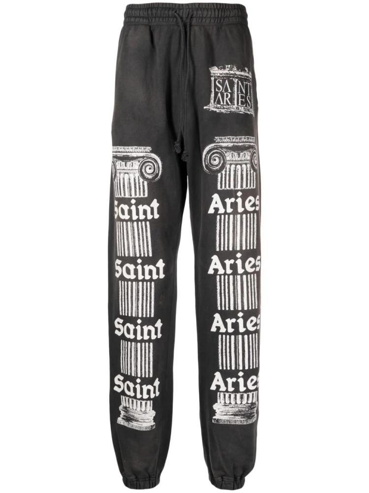 SAINT MXXXXXX slogan-print cotton track pants - Grey Cover