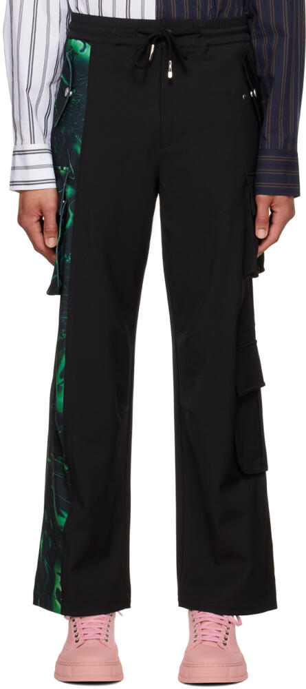 Feng Chen Wang Black & Green Lacquerware Cargo Pants Cover