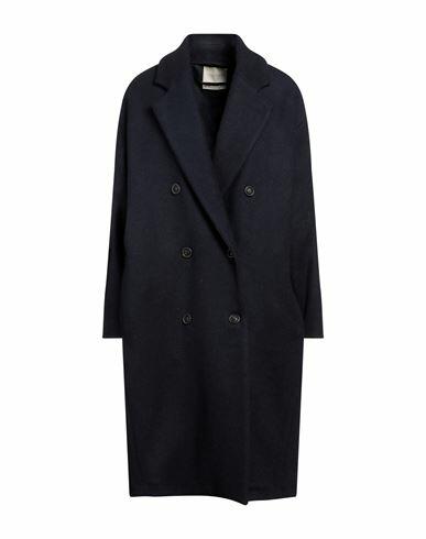 Momoní Woman Coat Navy blue Wool, Lyocell, Polyamide Cover