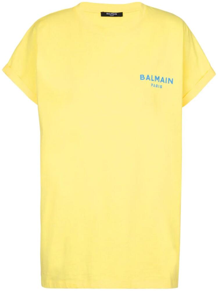 Balmain flocked-logo cotton T-shirt - Yellow Cover