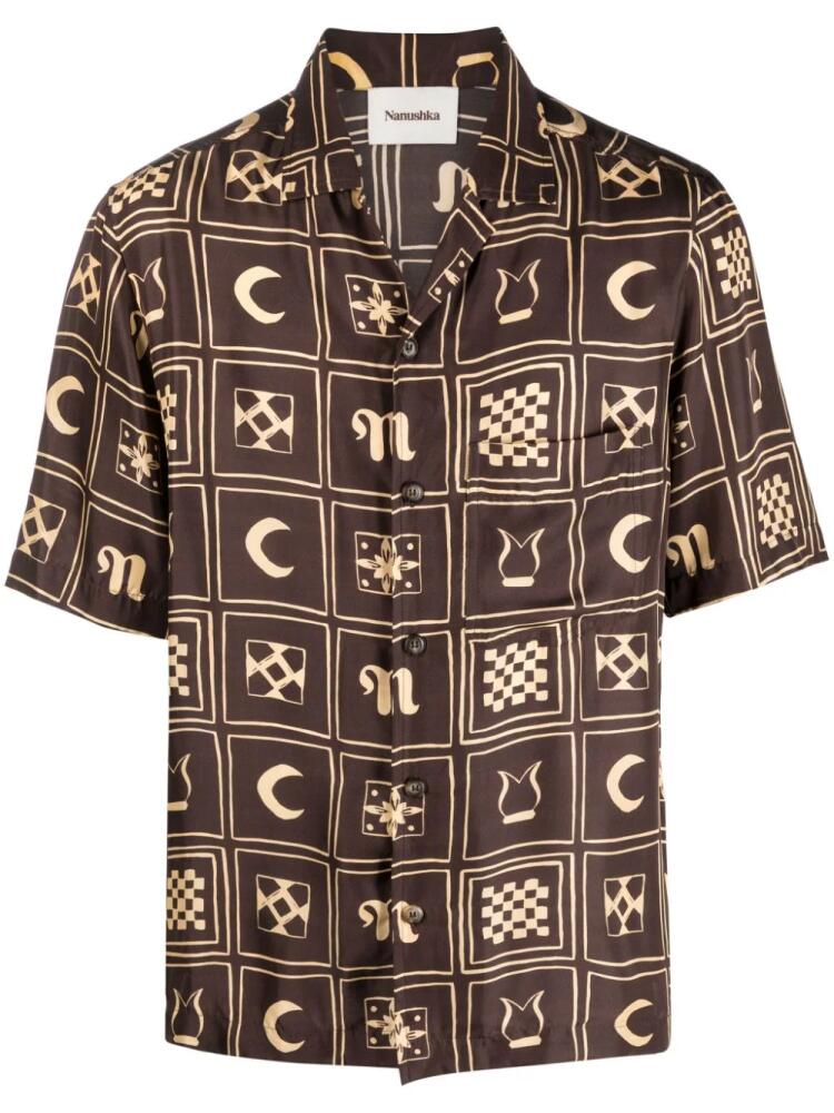 Nanushka graphic-print silk shirt - Brown Cover