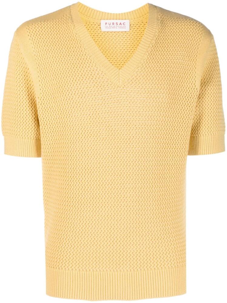 FURSAC knitted short-sleeved v-neck jumper - Yellow Cover