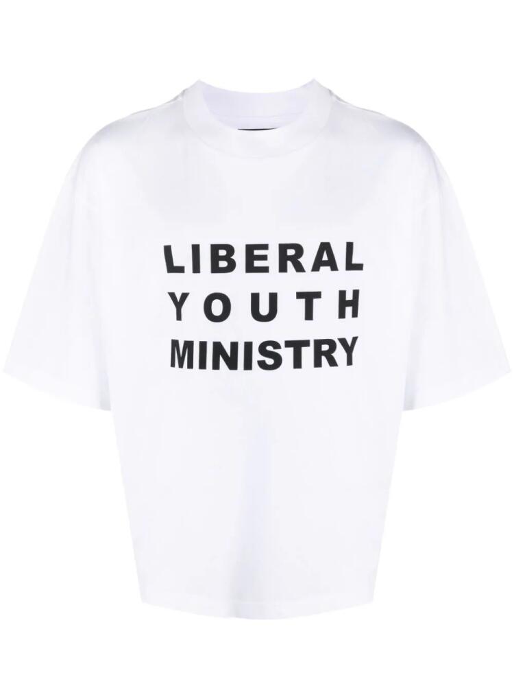 Liberal Youth Ministry slogan-print cotton T-shirt - White Cover