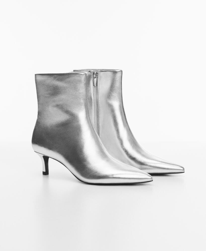 Mango Women's Kitten Heels Leather Boots - Silver Cover