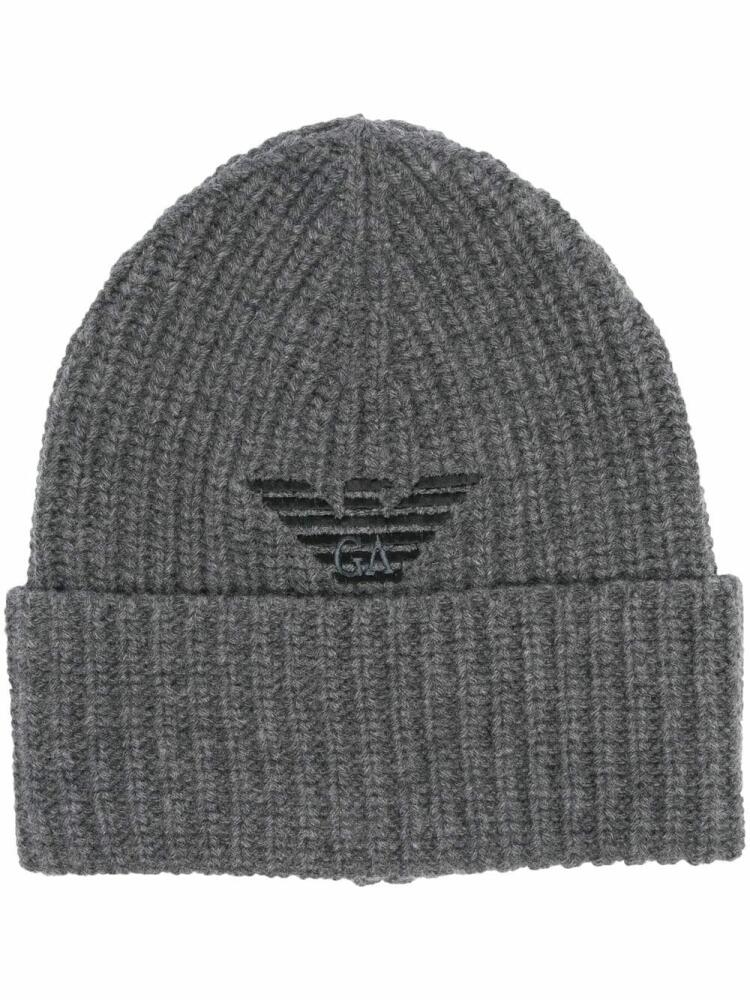 Emporio Armani logo-embroidered virgin wool beanie - Grey Cover