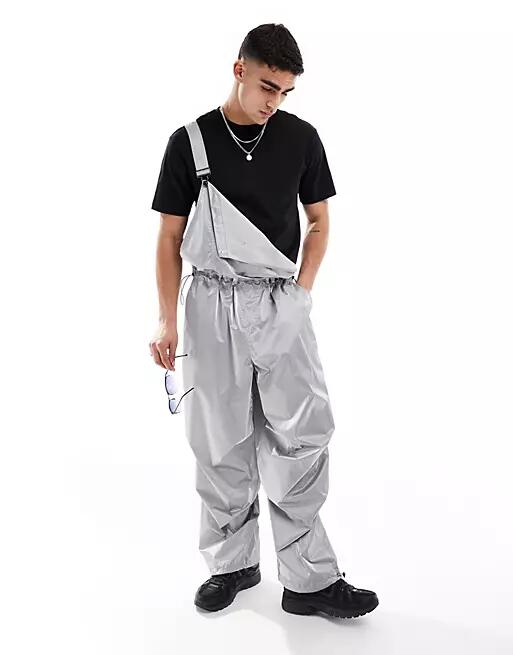 ASOS DESIGN nylon parachute overalls in silver Cover