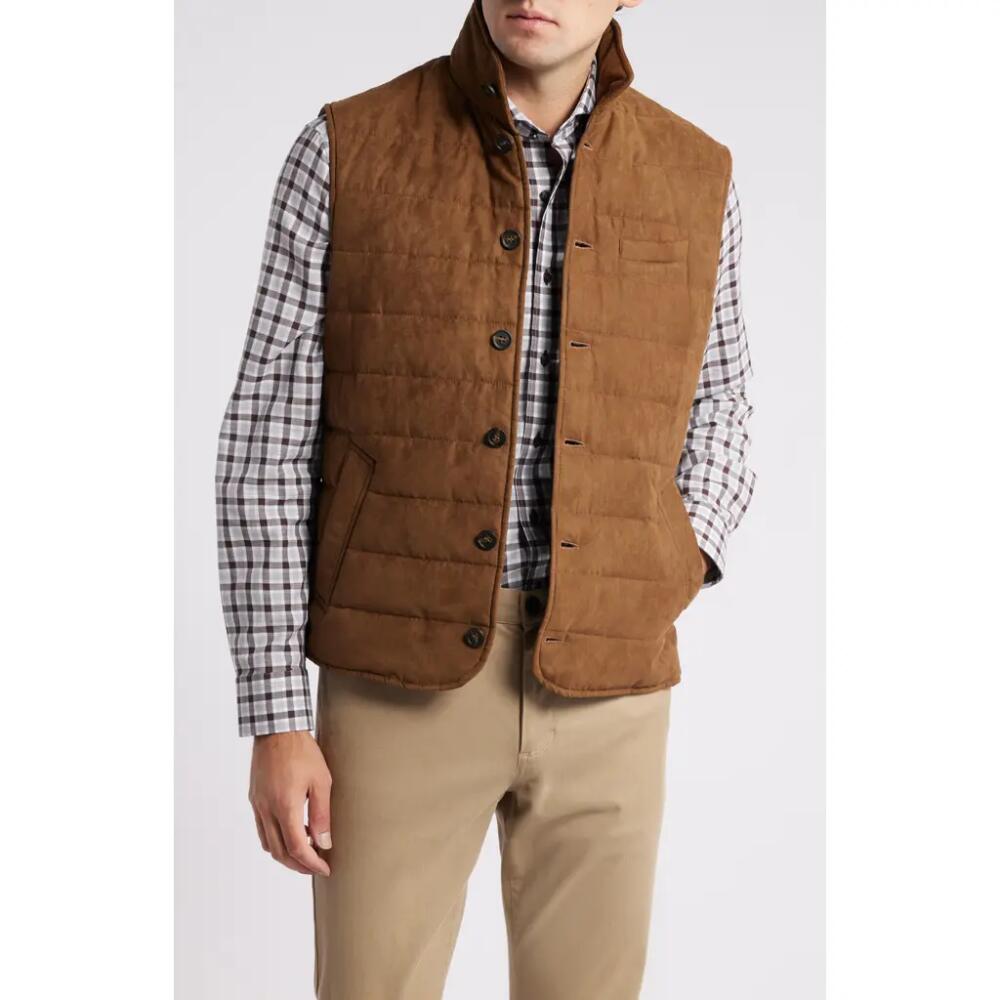 johnnie-O Pickens Faux Suede Puffer Vest in Tan Cover