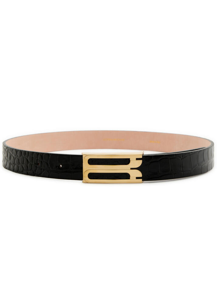 Victoria Beckham Frame Crocodile-effect Leather Belt - Black Cover