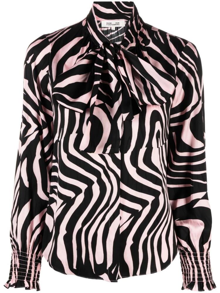 DVF Diane von Furstenberg zebra print pussy bow blouse - Black Cover