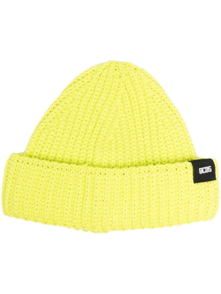 GCDS logo-patch ribbed knit beanie - Yellow Cover