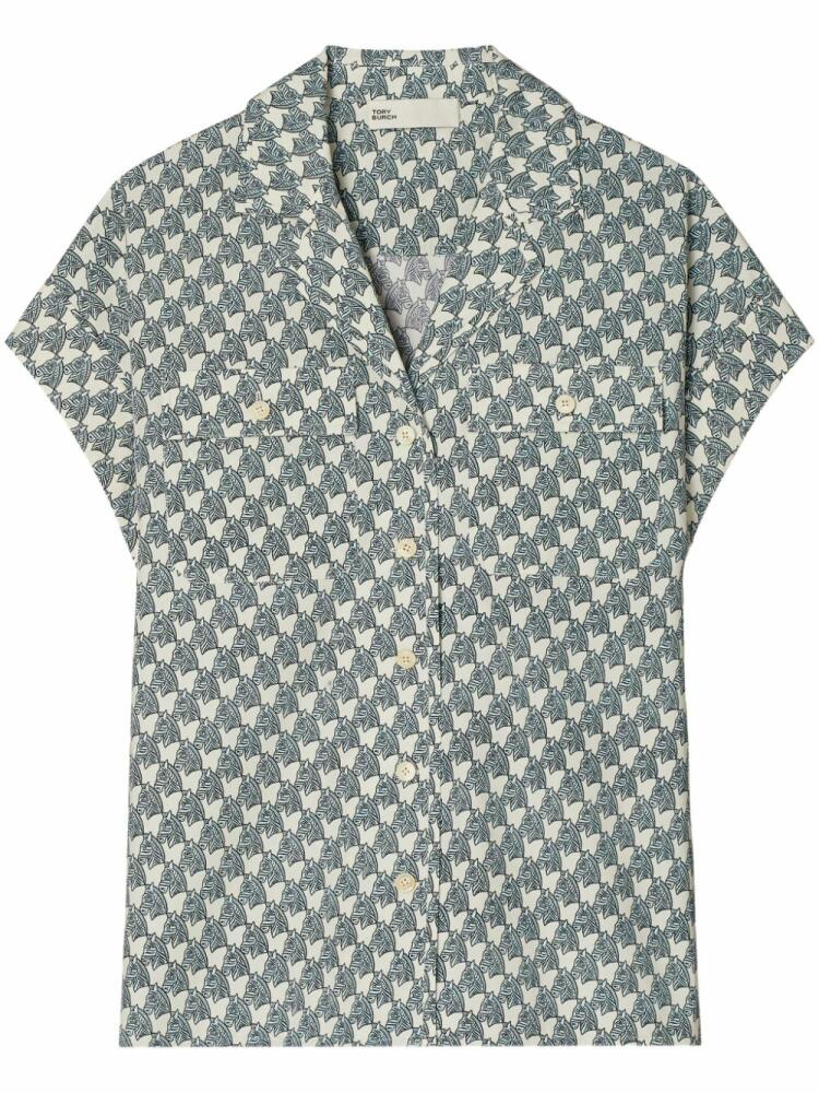 Tory Burch zebra-print poplin shirt - Blue Cover