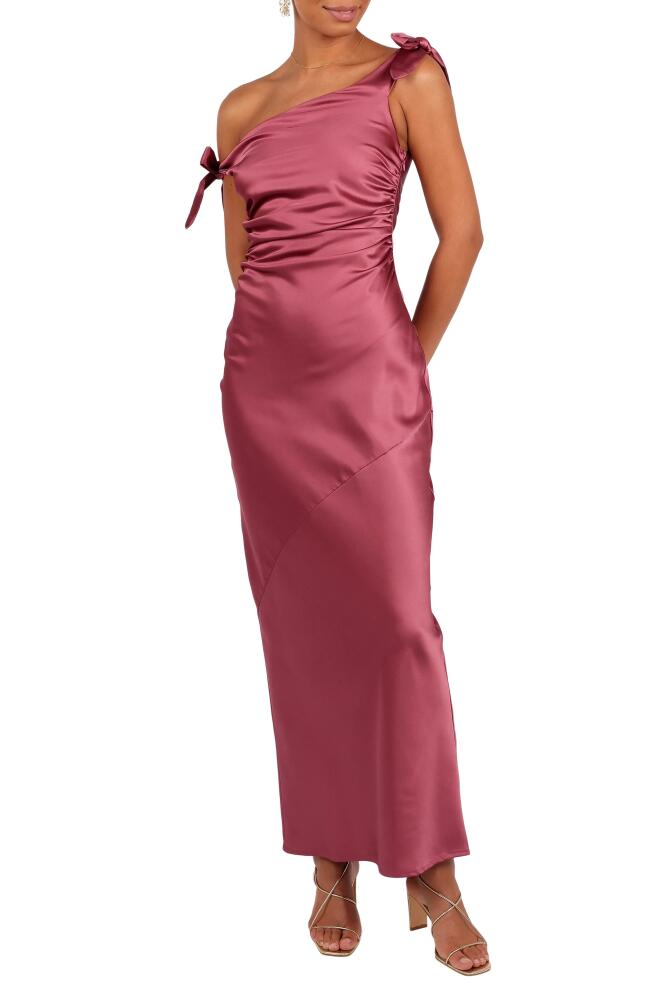 Petal & Pup Selma One-Shoulder Satin Gown in Dark Rose Cover