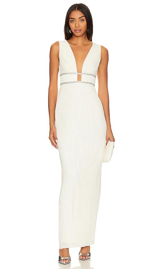 BCBGMAXAZRIA V Neck Pleated Gown in Ivory Cover