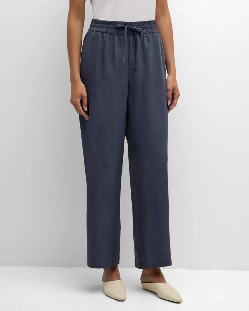 Eileen Fisher Petite Cropped Washed Silk Cargo Pants Cover