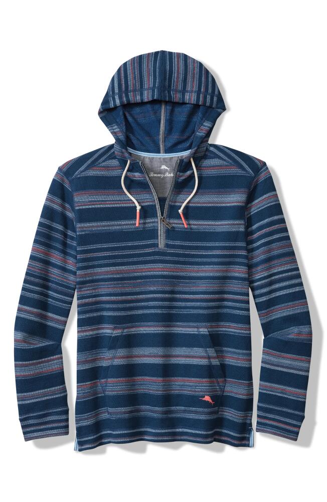 Tommy Bahama Baja Shoreline Stripe Quarter Zip Hoodie in Bering Blue Cover