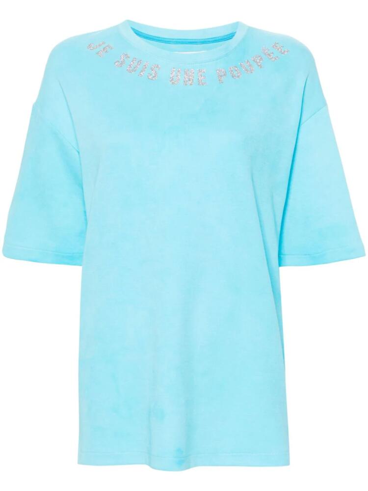 Loulou text-print cotton T-shirt - Blue Cover