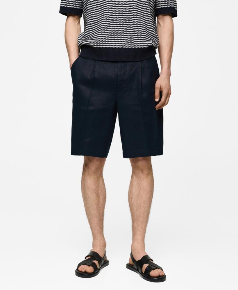 Mango Men's Linen Bermuda Shorts - Dark Navy Cover