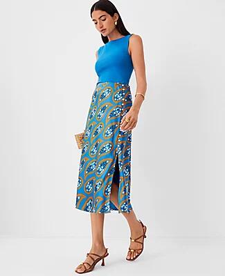 Ann Taylor Petite Floral Button Slit Midi Slip Skirt Cover