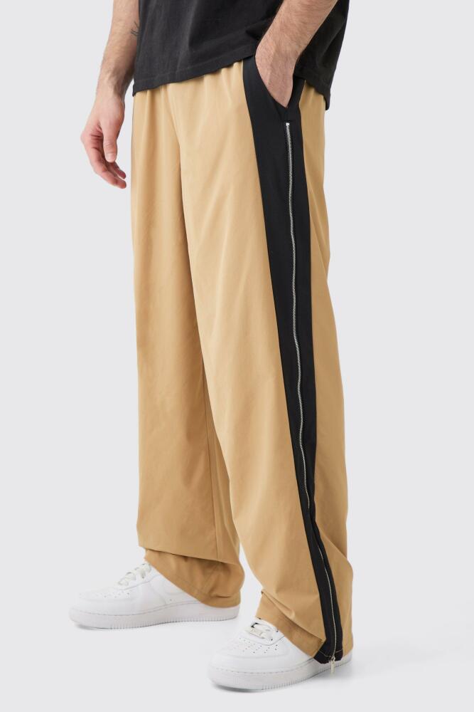 Mens Technical Stretch Zip Gusset Wide Leg Pants - Beige Cover