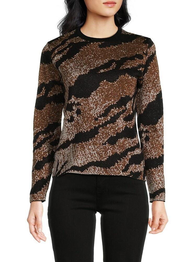 YAL New York Women's Shimmer Animal Print Top - Black Cover