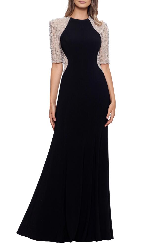 Xscape Evenings Beaded Detail Gown in Black Nude Silver Cover