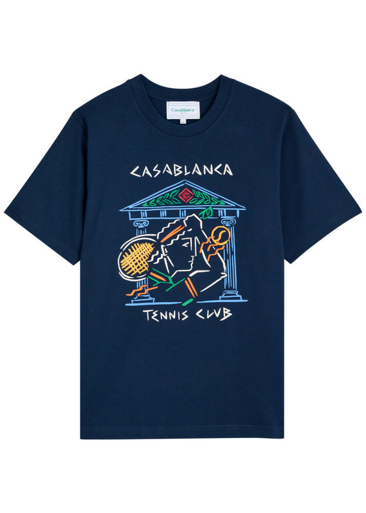 Casablanca Crayon Temple Printed Cotton T-shirt - Navy Cover