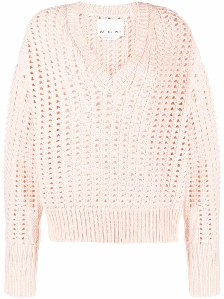 SA SU PHI open-knit V-neck jumper - Pink Cover