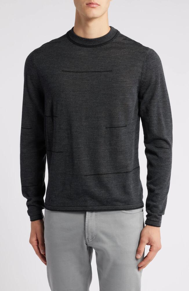 Robert Barakett Albany Broken Stripe Wool Crewneck Sweater in Grey Cover