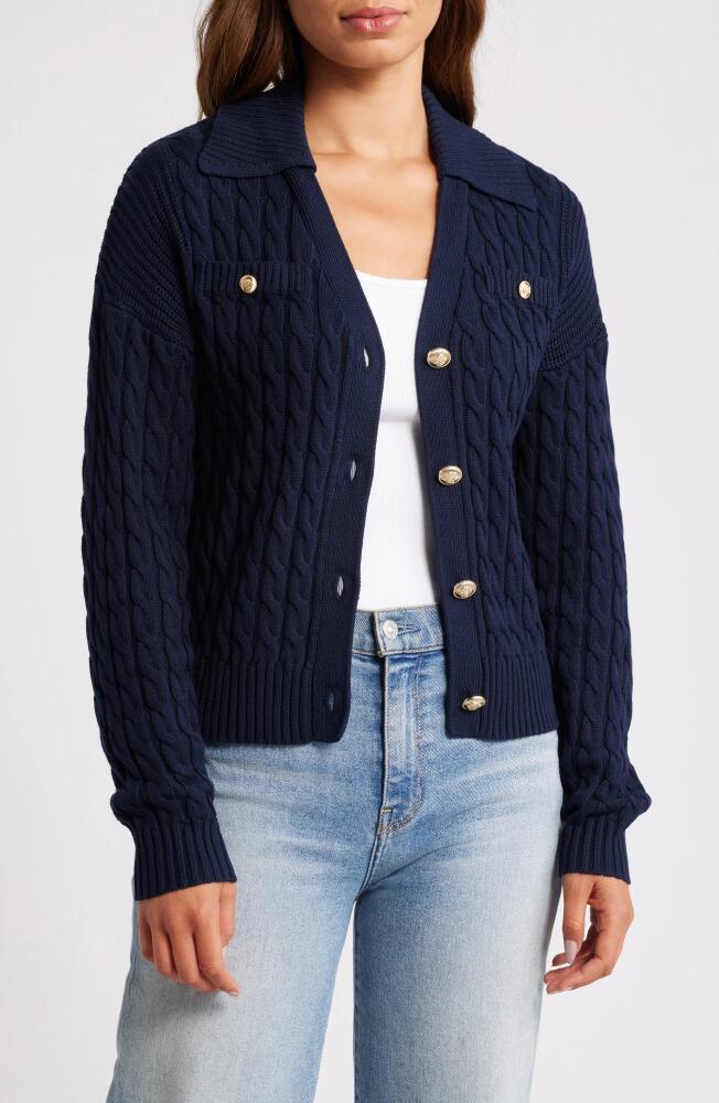 ZOE AND CLAIRE Cable Johnny Collar Cardigan in Navy Cover