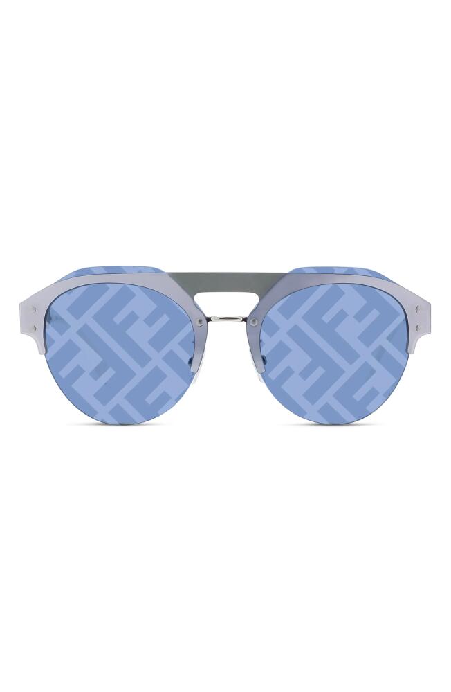 'Fendi Technicolor Oval Sunglasses in Shiny Palladium /Blu Mirror Cover