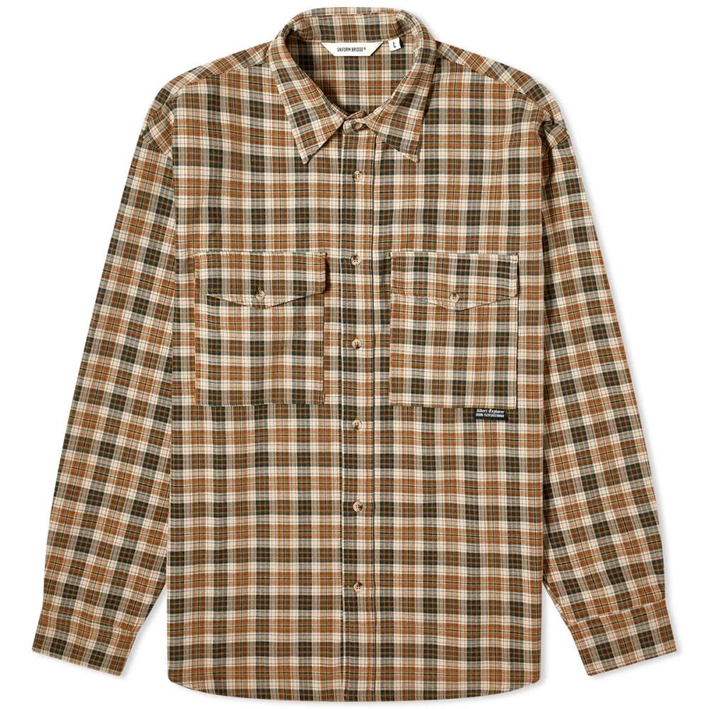 Uniform Bridge Men's Pocket Check Shirt in Beige Cover