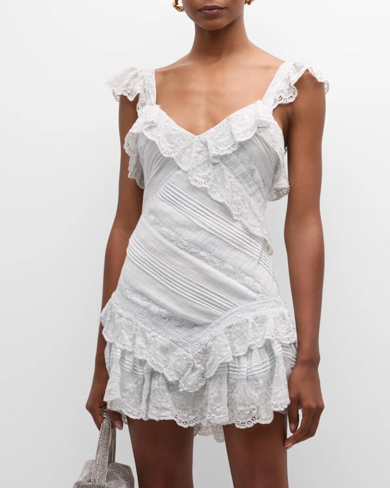 LoveShackFancy Bensley Ruffled Cotton Lace Mini Dress Cover