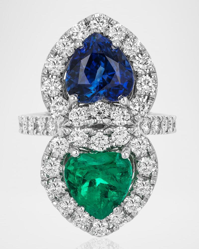 Andreoli Platinum Colombian Emerald and Sapphire 2 Heart Ring with Diamonds Cover