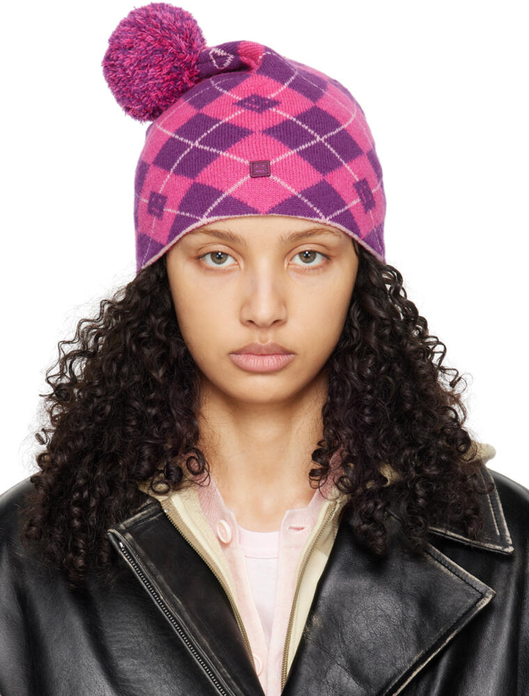 Acne Studios Pink & Purple Argyle Jacquard Beanie Cover