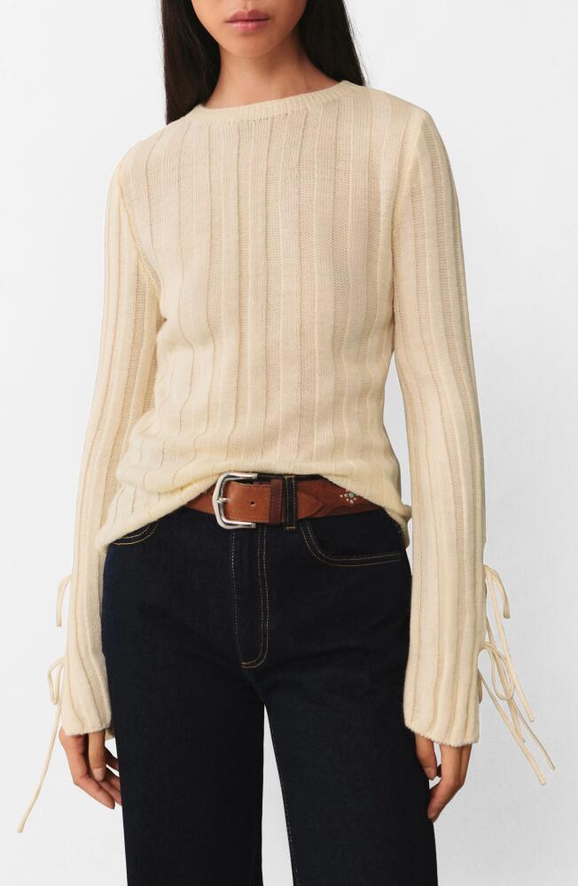 MANGO Bow Cuff Rib Sweater in Ecru Cover