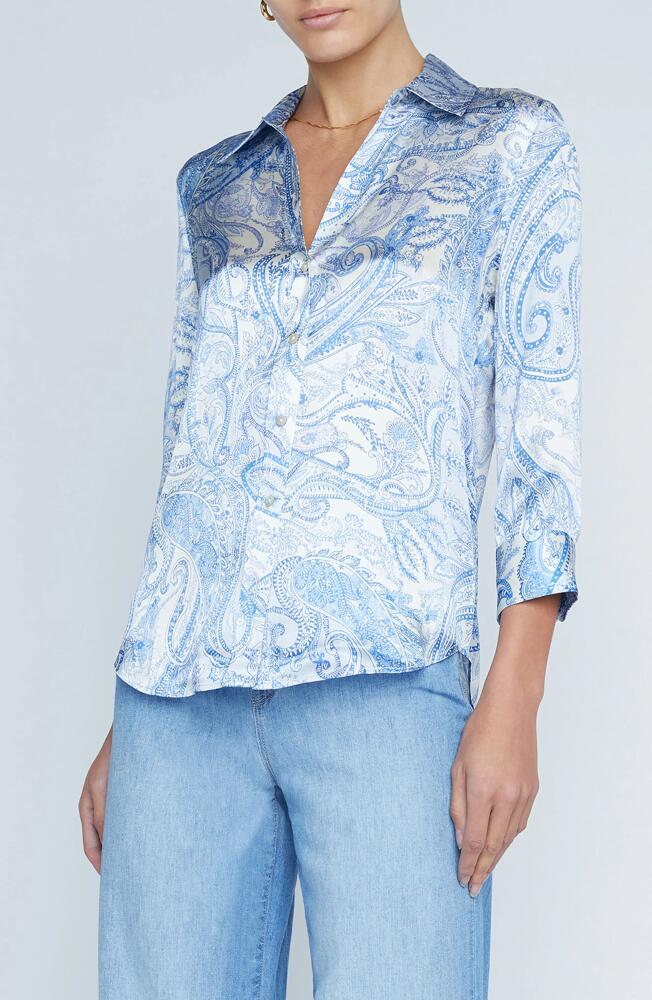 L'AGENCE Dani Paisley Print Silk Button-Up Shirt in Ivory/Blue Decorated Paisley Cover