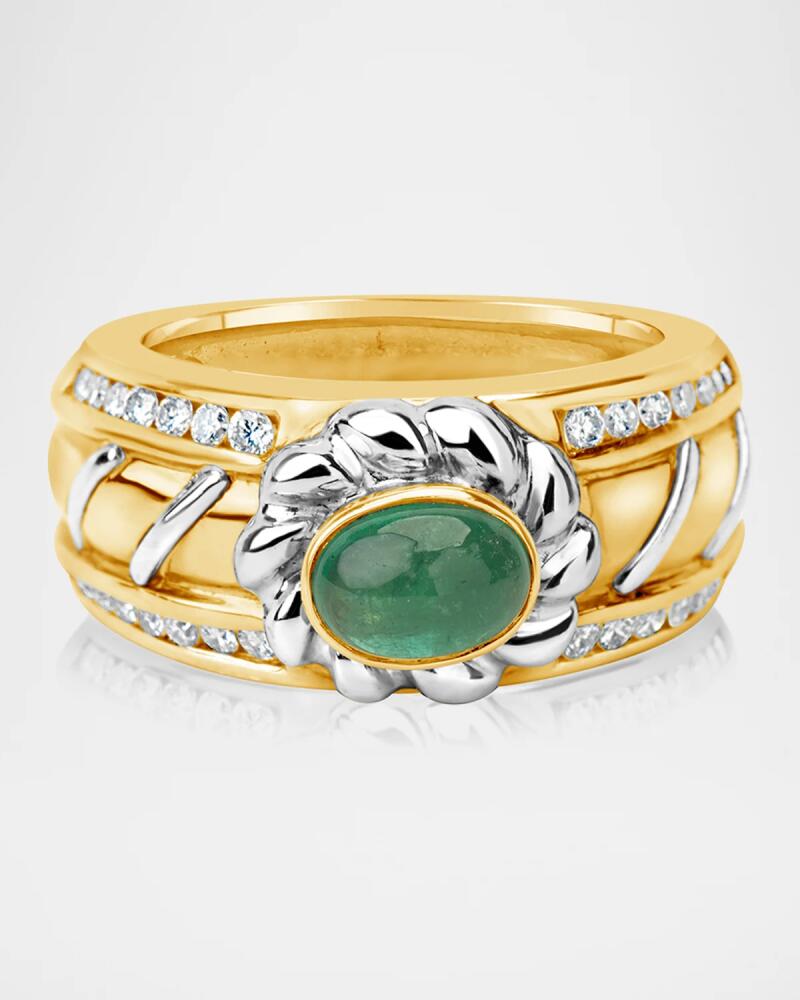 Andreoli 18K Oval Emerald and Diamond Band Ring Cover