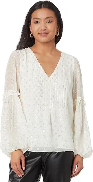 Lilly Pulitzer Cleme Long Sleeve Top (Coconut Viscose Metallic Clip Dot) Women's Clothing Cover