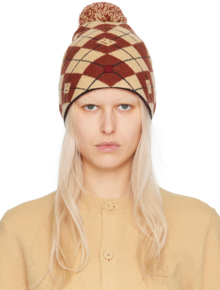 Acne Studios Beige & Brown Argyle Jacquard Beanie Cover