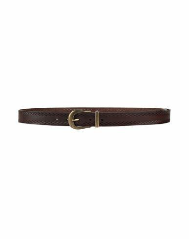 Eleventy Man Belt Dark brown Leather, Metal Cover