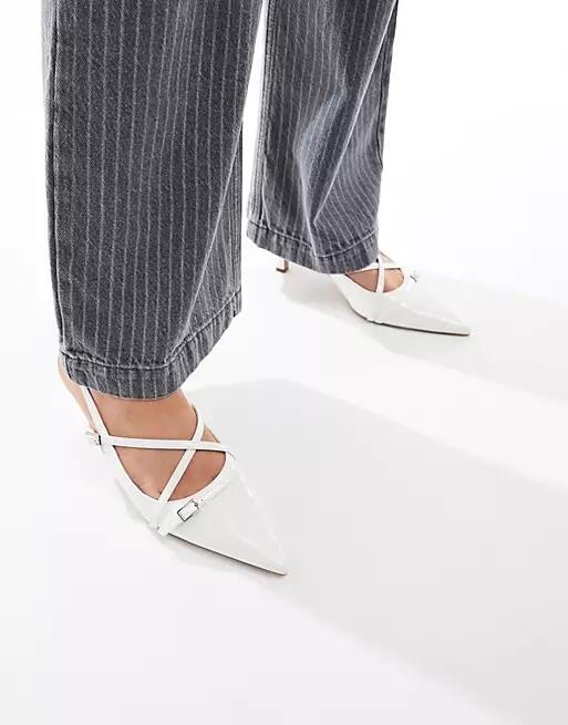 ASOS DESIGN Scottie buckle detail kitten heeled shoes in off white Cover