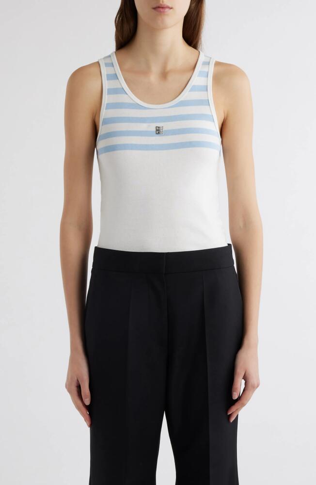 Givenchy Stripe Yoke Cotton Rib Tank in White/Light Blue Cover