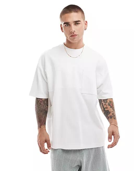 ASOS DESIGN oversized panel t-shirt in white Cover