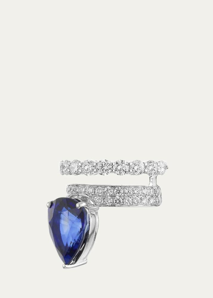 Yeprem 18K White Gold Ear Cuff with Diamonds and Sapphire Cover