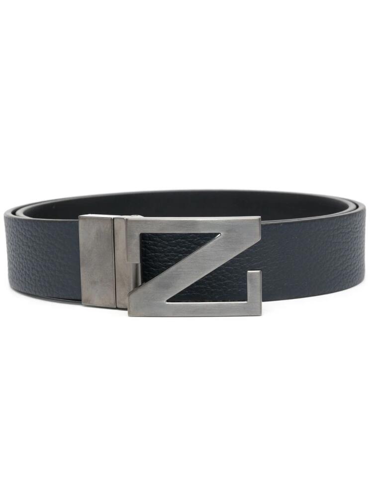 Zegna logo-buckle leather belt - Blue Cover