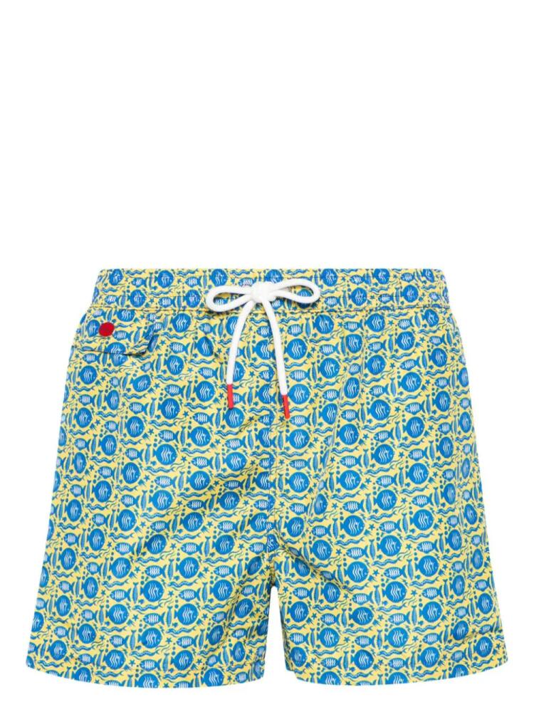 Kiton graphic-print swim shorts - Yellow Cover