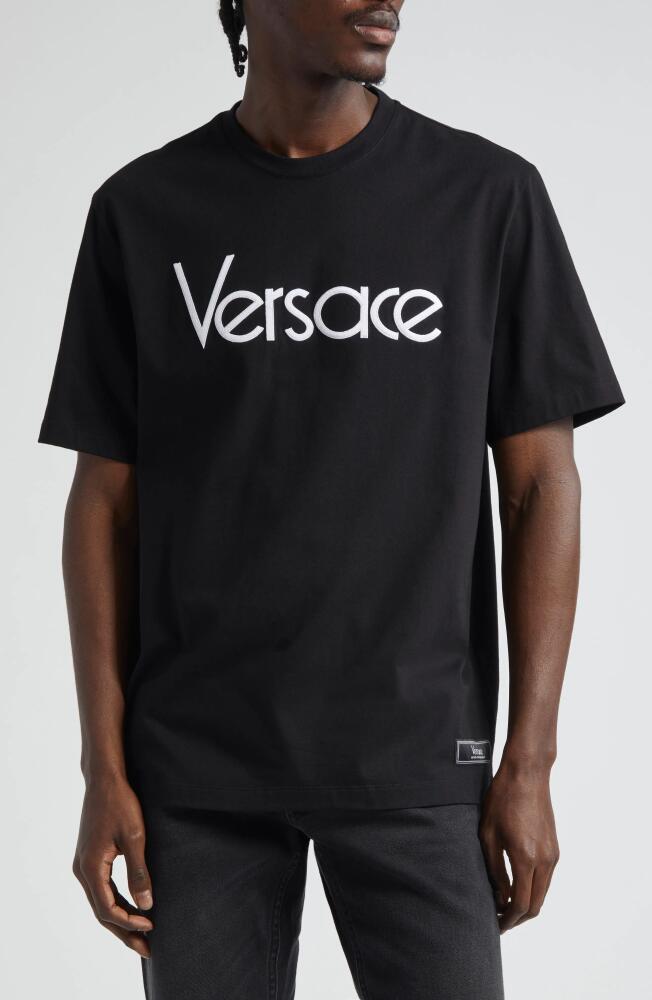 Versace 1978 Re-Edition Logo Embroidered Cotton Jersey T-Shirt in Black Cover