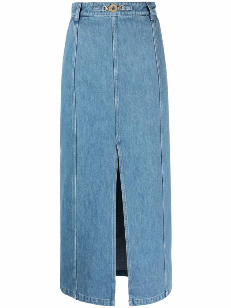 Patou slit-detail organic-denim midi skirt - Blue Cover